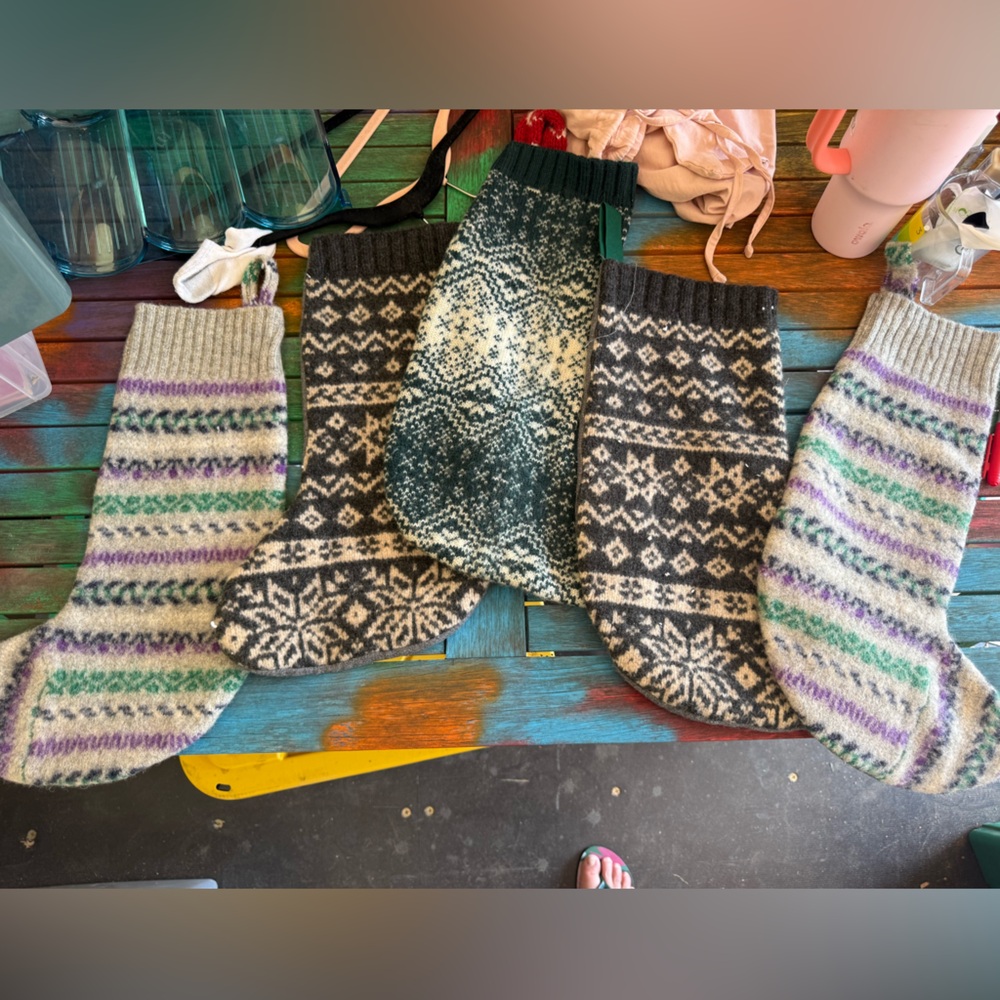 Handmade fair isle Christmas stockings- set of 5